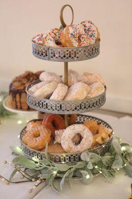 This beautiful display was part of the dessert table for a fundraiser gala. Many compliments from our guests! Thank you Donut Connection.