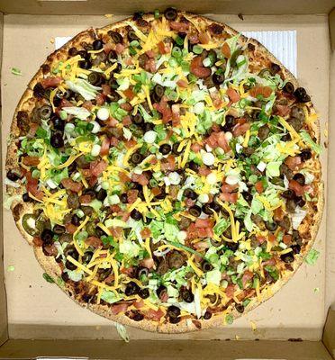 Beef Taco Pizza on Tuscany crust