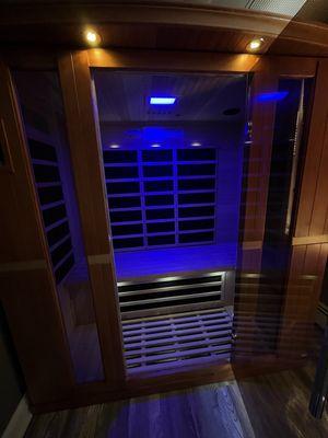 FAR infrared sauna with blue light therapy.