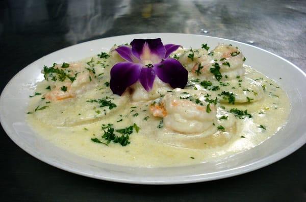 Homemade Cheese Ravioli w/ Fresh Shrimp