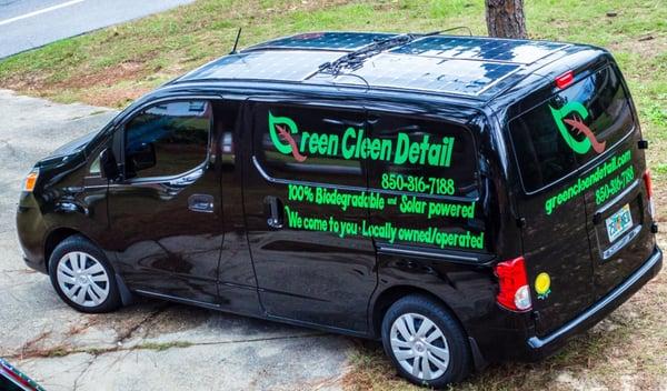 Our new state-of-the-art van, complete with solar panels. We can go anywhere. Get your car cleaned while you're at the mall, office, home...