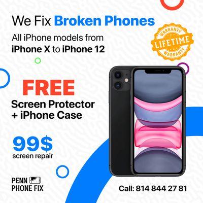 Best Deal
Fix your Broken iPhone   screen get 
iPhone Case & Screen protector Free
Call 814 844 27 81