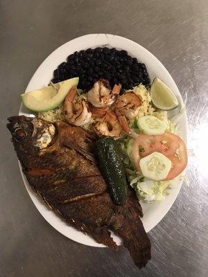 Fried Tilapia with Grilled Shrimp