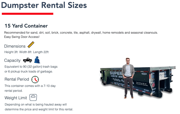 Dumpster Rental 15 yard container.