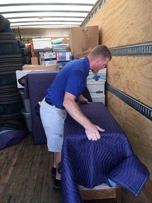 We use blankets for all the furniture loaded onto the truck.