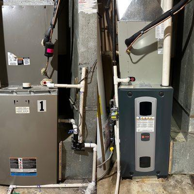 Make a new installation of a 2-speed Trane brand furnace with low gas costs