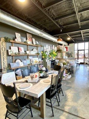 We have lots of wall decor, table top decor, and refinished furniture!