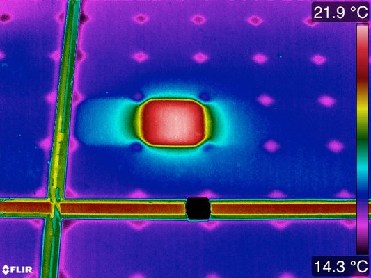 Infrared inspection finds hot bad cells in photovoltaic solar panels