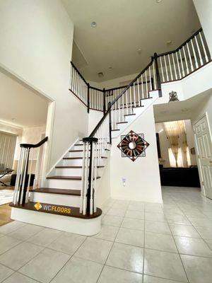 Prefinished 5" Brazilian Walnut Tread Installation and Handrail/Post Refinishing