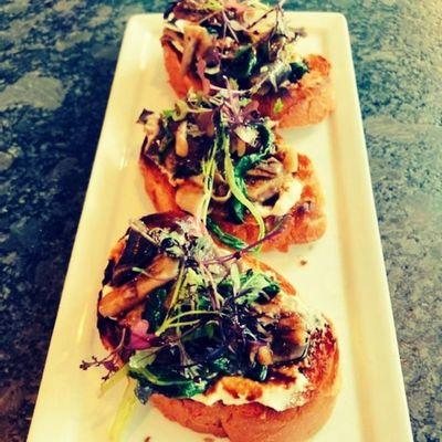 Mushroom toast... Quartet of local mushrooms roasted, with garlicky spinach and Herb whipped ricotta.