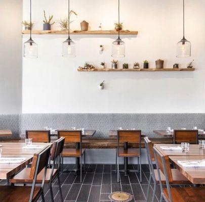 Restaurant tables and live edge shelving I also installed the pendant lights