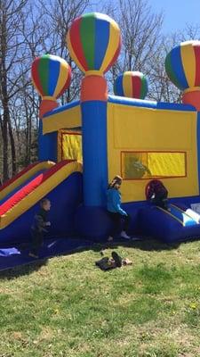 Hot air balloon bounce house with slide