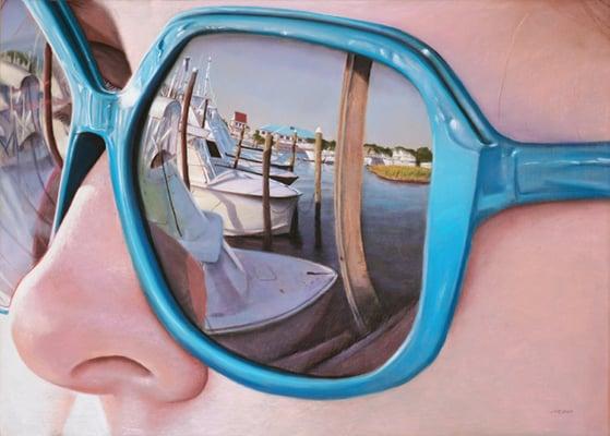 Marina Reflection, pastel on panel