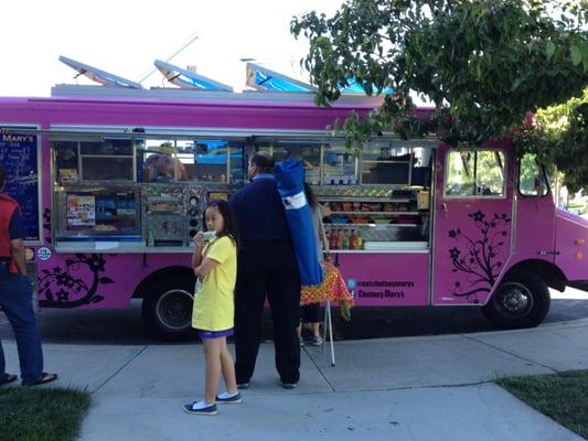 Bright pink truck front