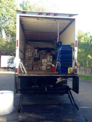 A view of our truck with supplies before it gets loaded.