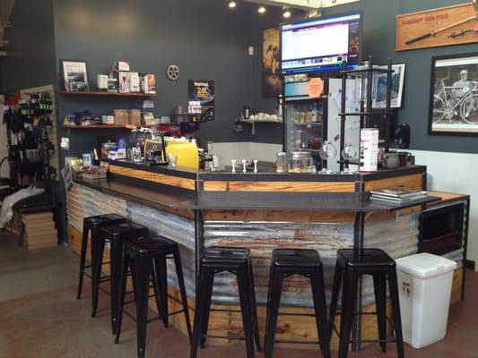 Coffee bar inside a bike shop. Brilliant!