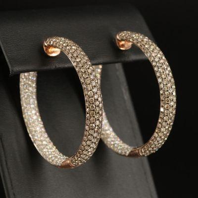 12.35 CTW Chocolate and White diamond inside-out hoops in 14k rose gold