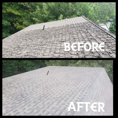 Before and after asphalt deteriorated roof