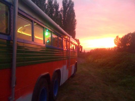 A real live band playing in the back of the bus!!! Sunset at Edgefield.