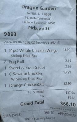 Here is the proof of purchase, as you can see this was a $22 meal that they refused to remake or reimburse