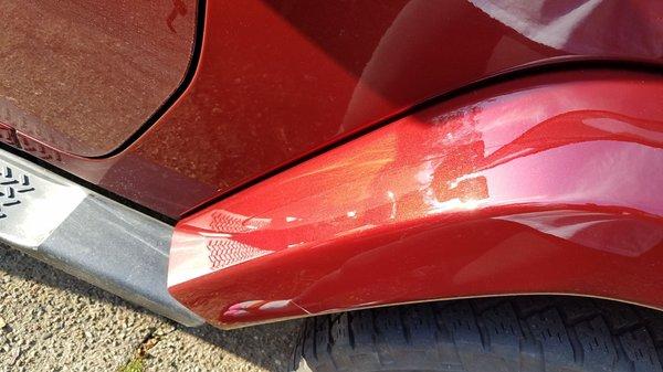 After pic: dent and scratches fixed, running board installed. Looks pretty damned good!!!