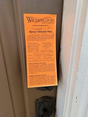 June 24, 2022. Wilmington Housing Authority/Code Enforcement designates home a "Public Nuisance."