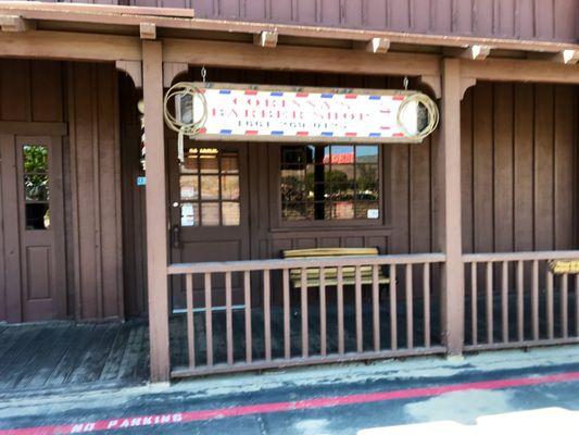 Front of Corinna's barbershop in Acton