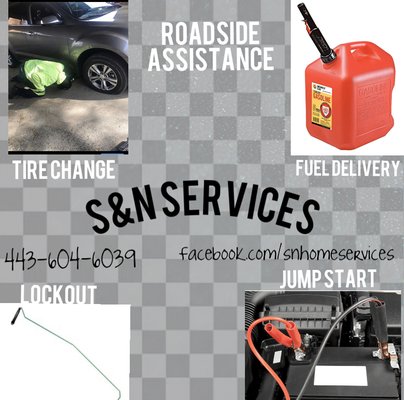 Roadside assistance. Jump starts. Tire changes and repair. Lockout services. Fuel delivery