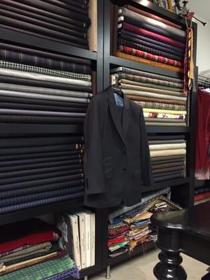 Fabrics, fabrics and more fabrics for custom tailored suits, trousers, skirts and blazer jackets at NELSON WADE in Scottsdale.