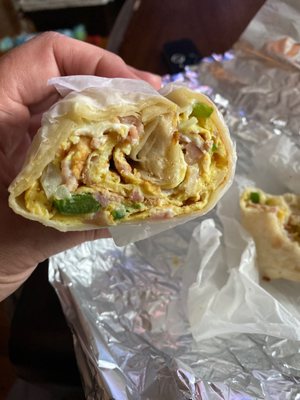 Western Omelette in a wrap.  Asked for Mayo and cheese and neither was added.