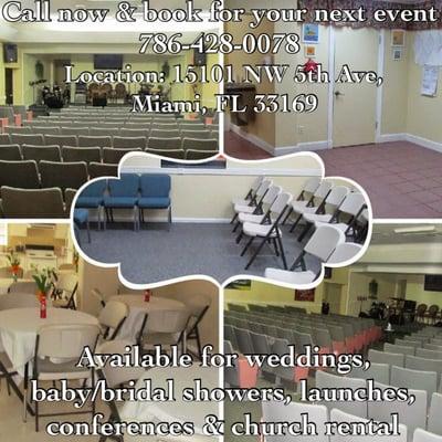 Available for Weddings, Conferences, Bridal/Baby Showers, Launches & Church Rental. Call now and book for your next event!