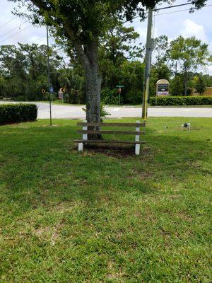 Nice bench area to rest and exercise dog