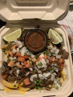 Carne asada fries with salsa