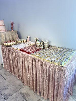 I had two side dessert tables with a center cake table