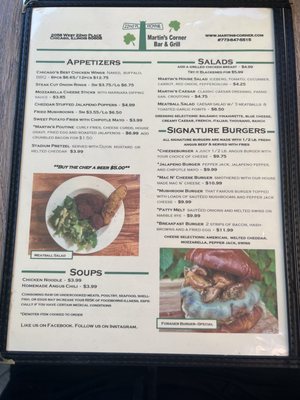 Front page of menu (August 2022)