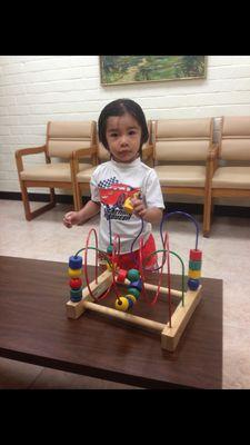 This was Joseph in 2014 when he turn 2 years old waiting in the lobby :)