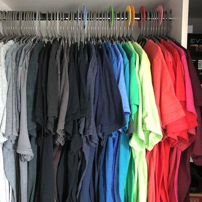 Teen boy clothes organized closet