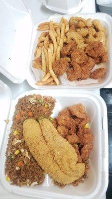 Catfish & Shrimp combos w/fried rice & fries