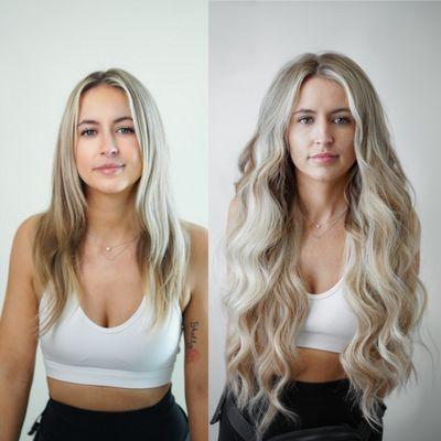 Before and after Bellami hair extensions