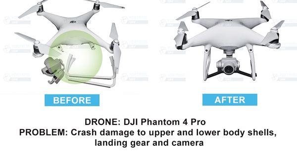 Before and after drone repair of DJI Phantom 4 Pro