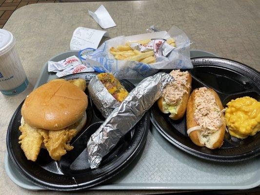 Mac & Cheese Lobster rolls Shrimp Skewers Meal Loaded Baked Potato The Giant Fish Sandwich and French Fries