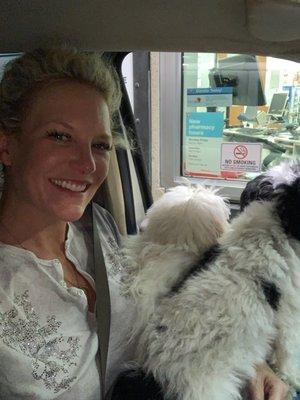 Picking up from the drive-thru with my puppies in the window!