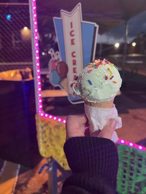 Pistachio ice cream with rainbow sprinkles