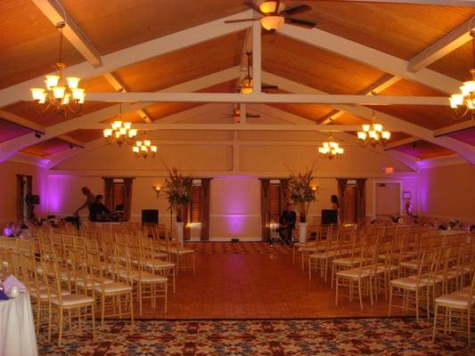 Ballroom set for wedding ceremony