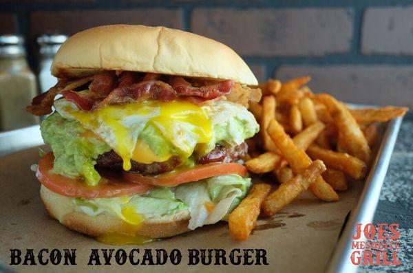 Bacon cheese avocado burger with zesty fries