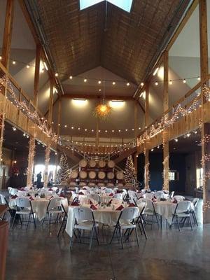 Catered wedding reception. Location: The Tool Shed at Breitenbach Winery, Sugarcreek, Ohio.