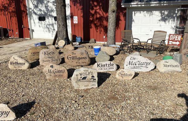 Lots of Custom Engraved Yard Rock done at once