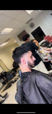 High taper with beard fade and line up.