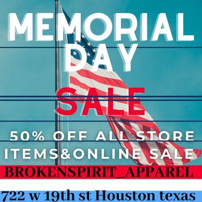 MEMORIAL DAY SALE 50 % OFF ALL PRODUCTS AND SALES