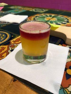 Irie Vibes with beet ginger floater